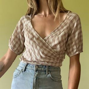 NWT Madewell gingham sweetheart wrap puff sleeve blouse XXS